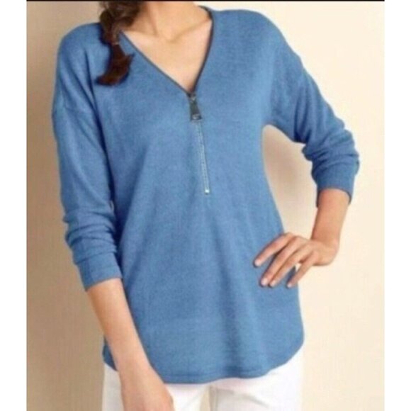 Soft Surroundings Womens Valentina Pullover Sweater Blue Long Sleeve Half Zip S - Picture 1 of 7
